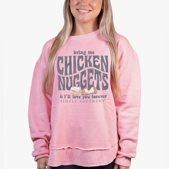 Simply Southern Tops - Simply Southern Bring Me Chicken Nuggets Pink Pullover Sweatshirt S